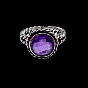 Amethyst Sterling Silver Rope Braid Trim Ring Sz 7